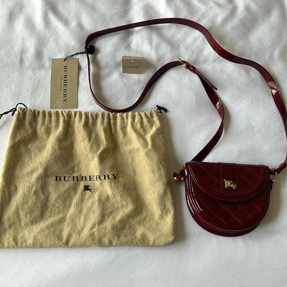 Burberry Red Patent Calfskin Georgie Mini Crossbody with Dust Bag NWT